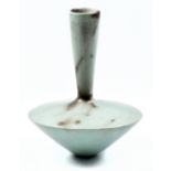 ANTONIA SALMON (born 1959); a smoke fired stoneware tall necked vase, burnished sage green