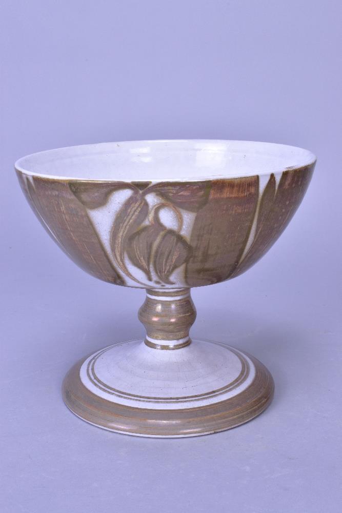 ALAN CAIGER-SMITH (1930-2020) for Aldermaston Pottery; a tin glazed earthenware chalice, painted ACS - Image 3 of 7