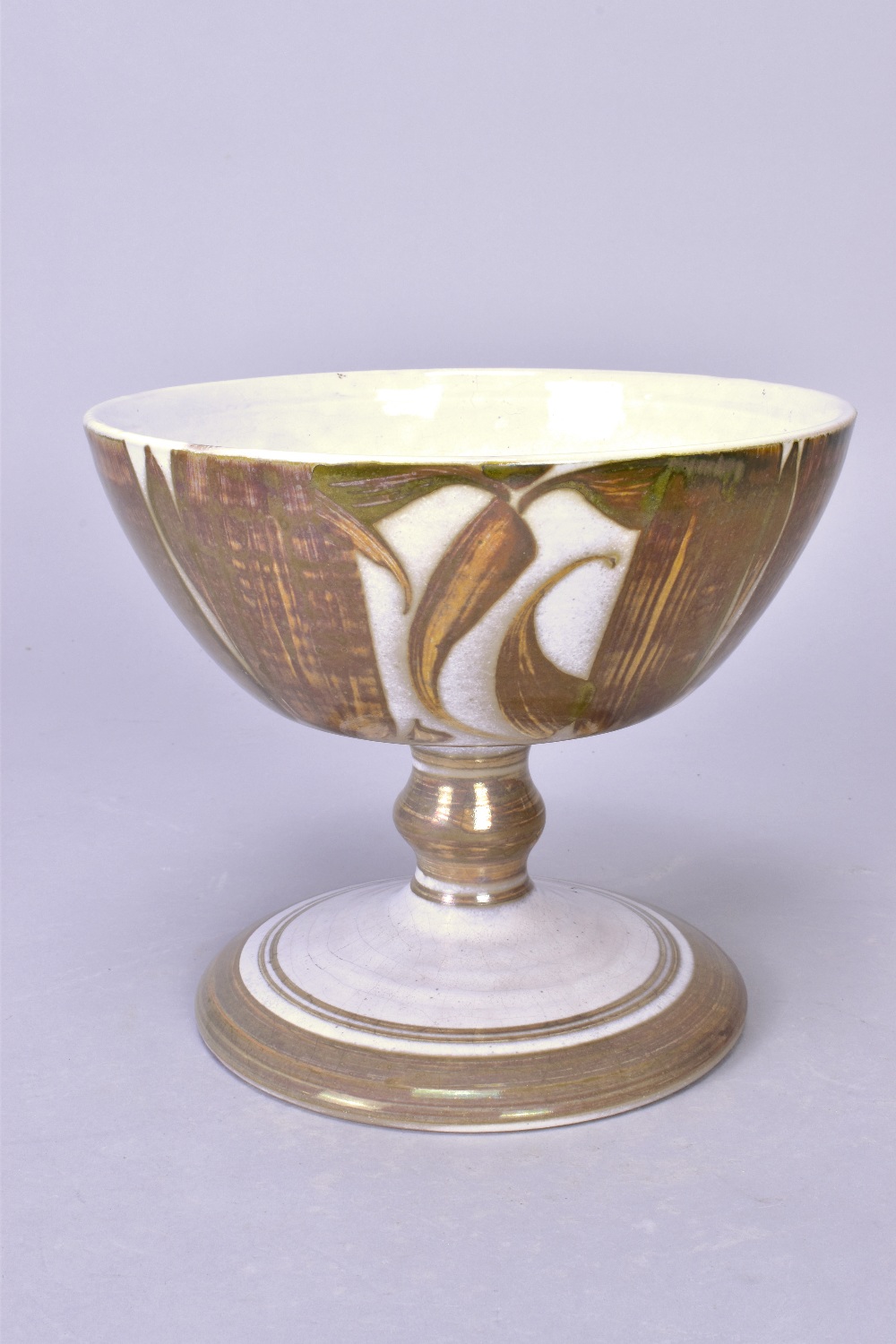 ALAN CAIGER-SMITH (1930-2020) for Aldermaston Pottery; a tin glazed earthenware chalice, painted ACS