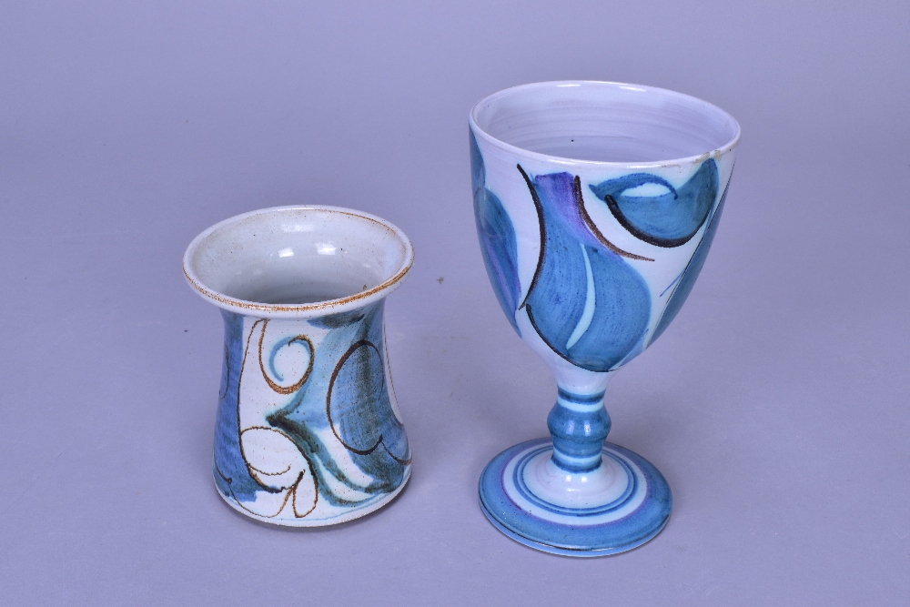 ALAN CAIGER-SMITH (1930-2020) for Aldermaston Pottery; a tin glazed earthenware goblet, painted - Image 2 of 6