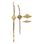 CYMA; a lady’s yellow gold wristwatch, circular dial with Arabic quarter numerals and batons (af),