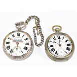 RAILWAY INTEREST; a late Victorian hallmarked silver open face key wind pocket watch with white