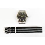 OMEGA; an RAF 'Fat Arrow' stainless steel wristwatch with black dial set with Arabic numerals and