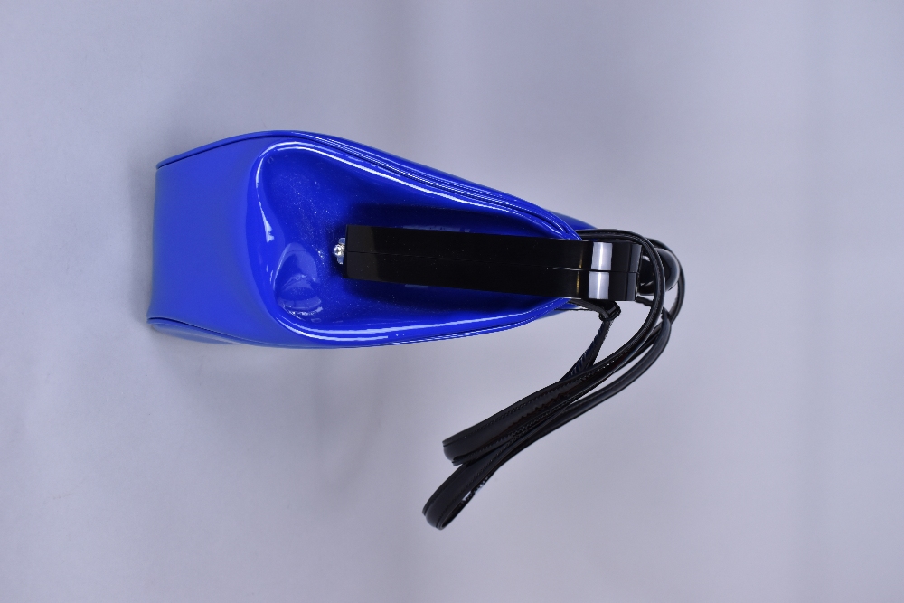 LULU GUINNESS; a patent leather cobalt blue leather 'Mid Pollyanna' handbag with a patent lips - Image 3 of 6