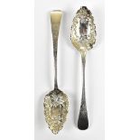 WILLIAM SKEEN; a George III hallmarked silver berry spoon with chased decorated handle and