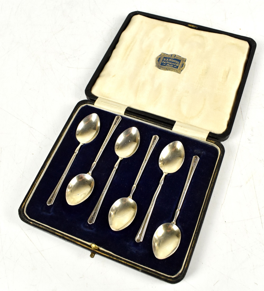 TURNER & SIMPSON LTD; a cased set of Elizabeth II hallmarked silver teaspoons with enamelled foliate