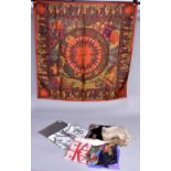 DAKS LONDON; a 100% silk multicoloured scarf, 90 x 90cm, two Jaeger silk scarves, a KL Parfums Paris