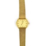 OMEGA; a gentleman's 9ct gold cased De Ville wristwatch, the shaped rectangular dial with batons,