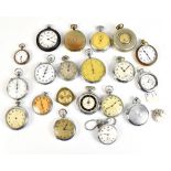 A group of stop watches and pocket watches in various states of disrepair.Additional