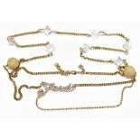 FENDI; a gold tone link chain necklace with Fendi charm, golden balls and cubes, in Fendi box,