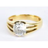 An 18ct yellow gold and diamond signet ring, the old cut diamond weighing approx 1.3ct in eight claw