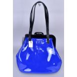 LULU GUINNESS; a patent leather cobalt blue leather 'Mid Pollyanna' handbag with a patent lips