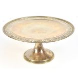 TIFFANY & CO; a sterling silver pedestal cake stand with pierced rim, height 11cm, diameter 22cm,
