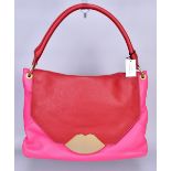 LULU GUINNESS; a red and pink leather medium 'Nicola' bag with gold tone hardware lips (with dust