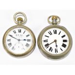 RAILWAY INTEREST (B.R.); a plated crown wind pocket watch with white enamel dial set with Roman