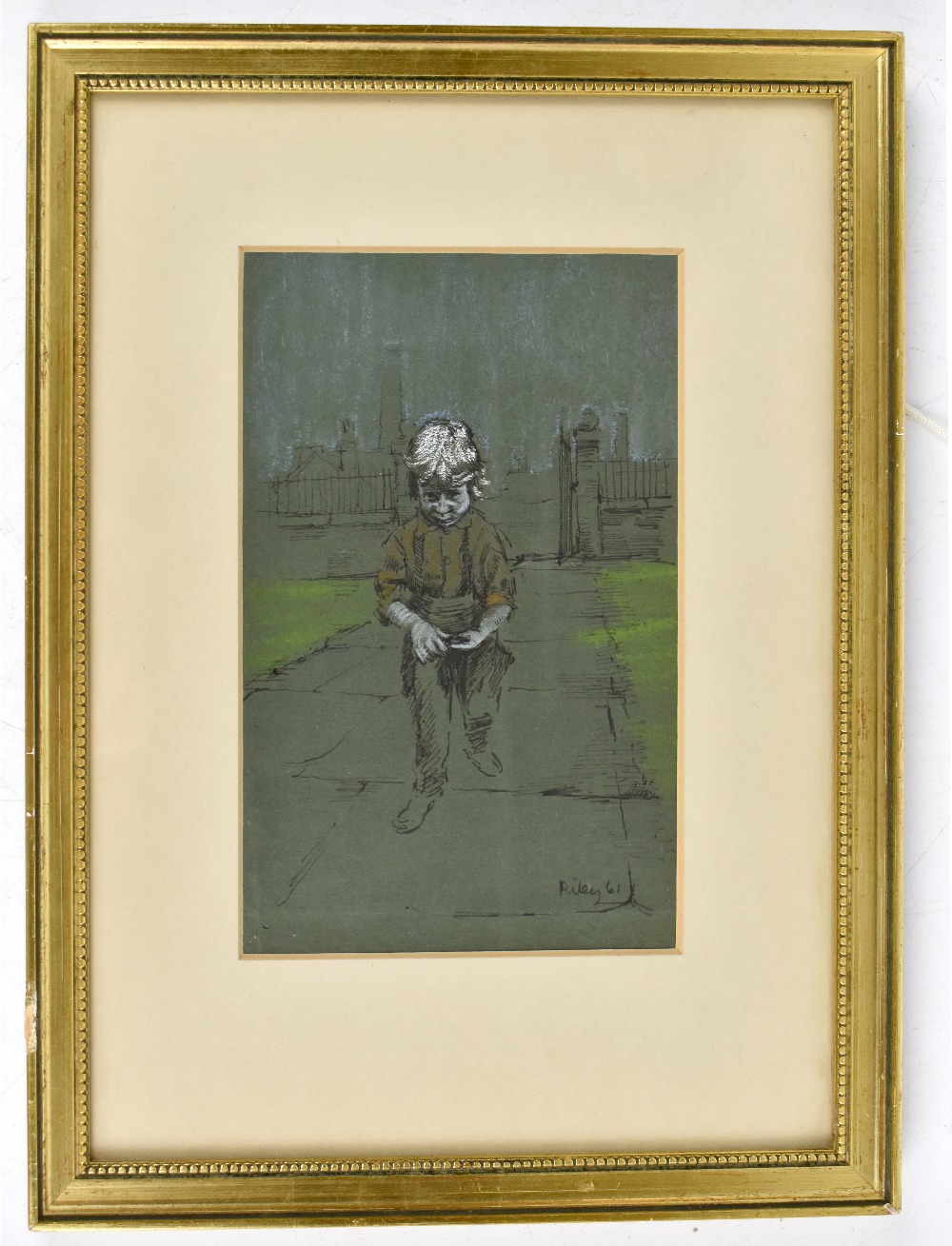 HAROLD RILEY DL DLitt FRCS DFA ATC (born 1934); mixed media, study of a young boy on a path,