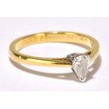 An 18ct yellow gold and diamond solitaire ring with pear cut diamond weighing 0.34ct, size N, approx