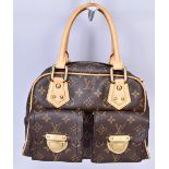 LOUIS VUITTON; a Manhattan LV monogram canvas and leather handbag (pre-1980), 30 x 22 x 12cm.