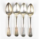 J ORALLY; a set of four William IV Scottish hallmarked silver Fiddle pattern table spoons, each with