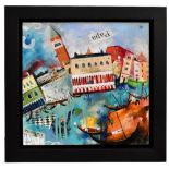 RICHARD BUREL; mixed media on canvas, 'Italiana', signed lower left, 50 x 50cm, framed. (D)