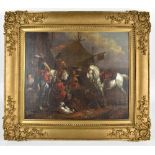 AFTER PHILLIPS WOUWERMAN; oil on board, study of figures, horses and a dog, unsigned, 40 x 47cm,