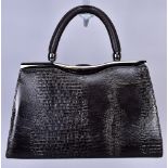 GUCCI; a mock croc brown leather handbag with silver tone hardware and brown leather handle, 26 x 16