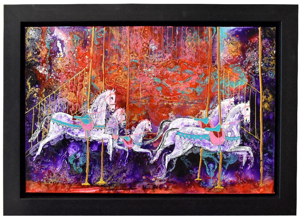 KATHERINE DOVE; mixed media on canvas, 'Carousel III' 50 x 76cm, signed lower right, framed. (D)