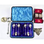 COOPER BROTHERS; a cased set of six late Victorian hallmarked silver teaspoons with sugar tongs,