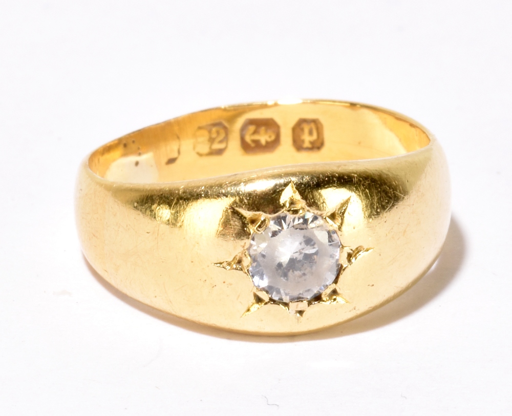 A 22ct yellow gold gentleman's signet ring set with a glass stone, size I1/2, approx 5.2g.Additional