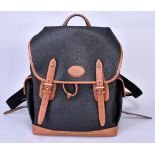 MULBERRY; a Heritage tan saddle leather and black Scotchgrain backpack with signature logo plaque