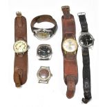 Six vintage gentleman's wristwatches including a stainless steel Bulova with date aperture and black