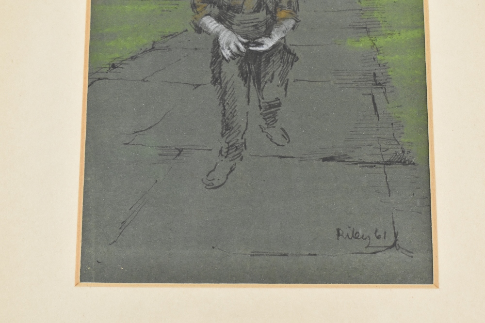 HAROLD RILEY DL DLitt FRCS DFA ATC (born 1934); mixed media, study of a young boy on a path, - Image 4 of 6