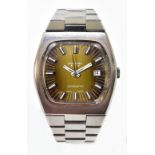 POTIAC; a gentleman’s stainless steel ‘Memomatic’ wristwatch, the shaped square dial with batons and