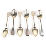 CUMMINGS & WEILL; a set of six Victorian Irish hallmarked silver rat tail Fiddle pattern teaspoons