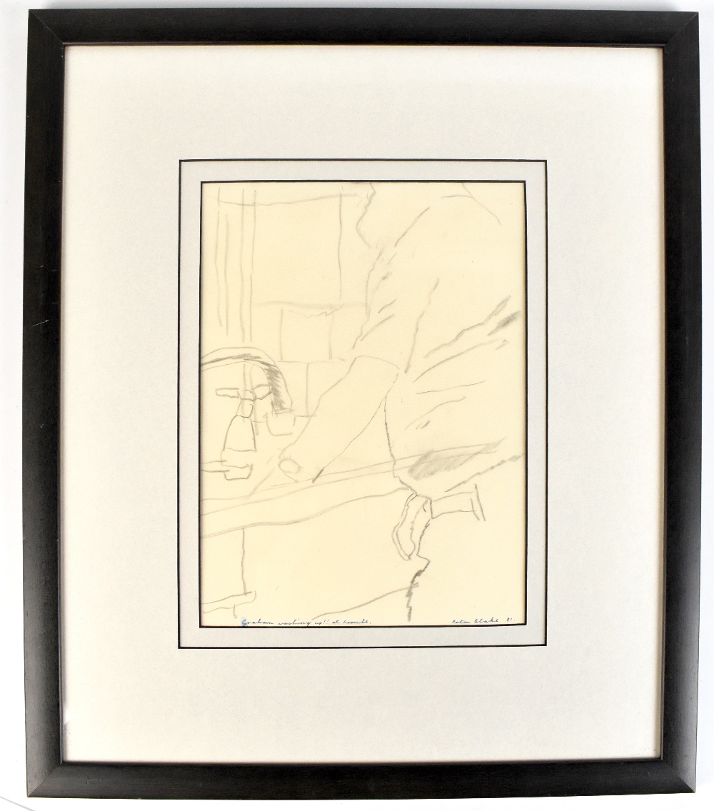 SIR PETER BLAKE CBE RDIRA (born 1932); pencil study, 'Graham Washing Up!! at Coombe', signed