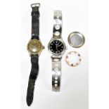 LONGINES; a gentleman's vintage stainless steel wristwatch, the circular black dial set with