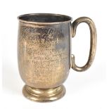 EDWARD VINER; an Elizabeth II hallmarked silver mug with simple loop handle and spreading circular