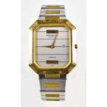 RAYMAN WEIL; a gentleman's quartz stainless steel and gold plated wristwatch, the shaped rectangular