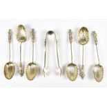 WILLIAM DEVENPORT; a set of six Victorian hallmarked silver shell backed apostle spoons and matching