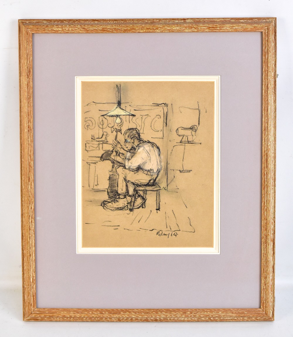 HAROLD RILEY DL, DLitt, FRCS, DFA, ATC (born 1934); crayon heightened with colour, The Cobbler,