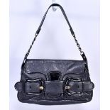 FENDI; a soft black and patent leather 'Buckle' handbag with leather and chain handle, 31 x 20 x