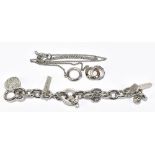 ARMANI; a sterling silver chunky charm bracelet, length 19cm, and a silver tone interlocking rings