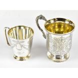 CHAWNER & CO; a Victorian hallmarked silver christening mug with cast beaded rims and chased