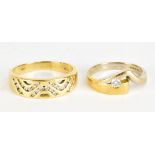 Two 18ct yellow gold diamond set rings, one with single stone, size K1/2, approx 3.7g, the second