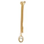 An 18ct yellow gold fine link chain supporting an opal pendant, length of chain approx 50cm,