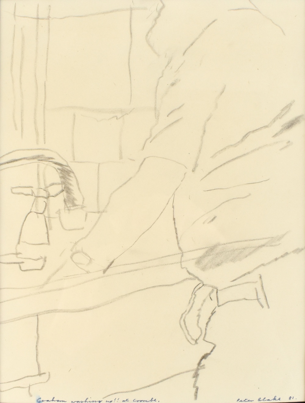 SIR PETER BLAKE CBE RDIRA (born 1932); pencil study, 'Graham Washing Up!! at Coombe', signed - Image 2 of 4