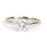 A good 18ct white gold diamond solitaire ring, the round brilliant cut stone weighting 1ct, graded