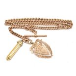 ***WITHDRAWN*** A 9ct yellow gold graduated watch chain suspending a 9ct pierced vacant shield