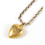 A 9ct yellow gold chain supporting a 9ct heart shaped locket set with tiny sapphire, length of chain