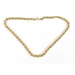 A 9ct yellow gold rope twist necklace, length 40cm, approx 11g.Additional InformationIn good